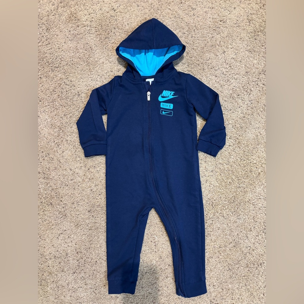 Nike One Piece Navy Romper with Zippered Front. Size 24 months.